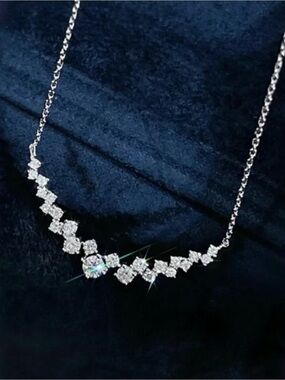 NEW Cluster CZ Necklace 16” 14K White Gold Plated Wedding Minimalist Dainty